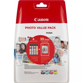 Canon CLI581 Pack de 4 Tinteiros originais - 50 folhas de papel fotográfico - 2106C005/2106C006