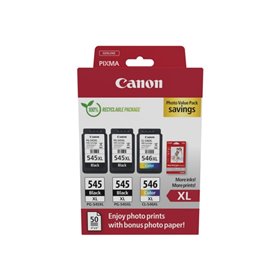 Canon PG545XL Preto + CL546XL Colorido Pack de 3 Tinteiros Originais + 50 Folhas de Papel Fotográfico - 8286B015