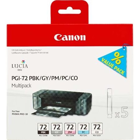 Tinteiros originais Canon PGI72, Pack de 5 unidades - Preto fotográfico, Cinza, Magenta fotográfico, Ciano fotográfico, Otimizad