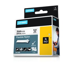 Etiquetas original Dymo Rhino ID1-19 para etiquetadora - Texto preto em fundo branco - Largura 19 mm x 3,5 metros - 18489