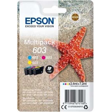 Epson 603 Original Ink Cartridge Pack de 3 - Ciano, Magenta, Amarelo - C13T03U54010