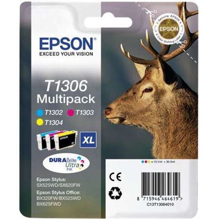 Epson T1306 Tinteiro original Pack de 3 - Ciano, Magenta, Amarelo - C13T13064012