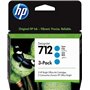 Tinteiros originais HP 712 Cyan, Pack de 3 - 3ED77A