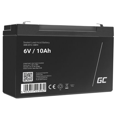Bateria Chumbo Gel AGM 6V 10A GREEN CELL