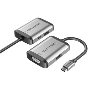 Conversor Vention TFAHB/ 1xUSB/ 1xHDMI/ 1xVGA/ 1xUSB-C PD/ 15cm/ Cinza