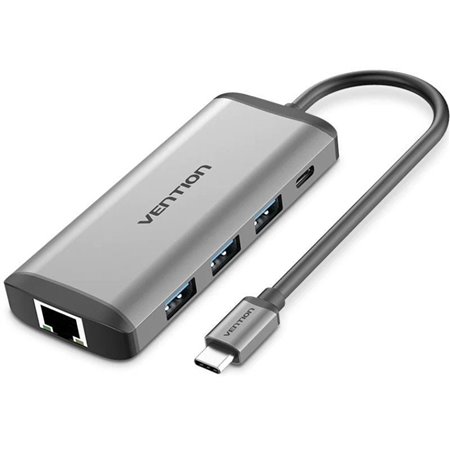 Docking USB-C Vention CNDHB/ 1xHDMI/ 3xUSB/ 1xUSB-C PD/ 1xRJ45/ 1xLeitor de Cartões/ Cinza