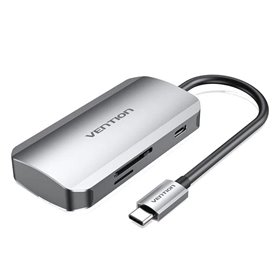 Docking USB-C Vention TNHHB/ 3xUSB/ 1xUSB-C PD/ 1xLeitor de Cartões SD e MicroSD/ Cinza