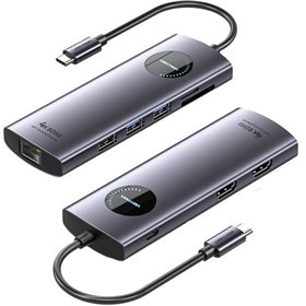 Docking USB-C Vention TQVHB/ 2xHDMI/ 3xUSB/ 1xRJ45/ 1xLeitor de Cartões/ 1xUSB-C PD/ Cinza