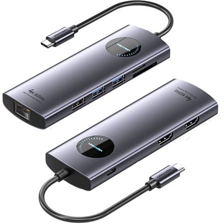 Docking USB-C Vention TQVHB/ 2xHDMI/ 3xUSB/ 1xRJ45/ 1xLeitor de Cartões/ 1xUSB-C PD/ Cinza