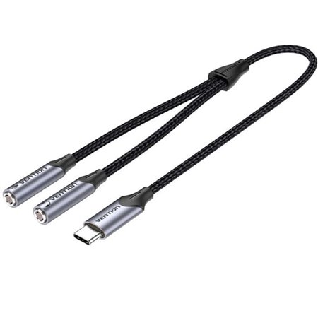 Cabo Conversor USB-C Vention BGPHY/ USB-C Macho - 2x Jack 3.5 Fêmea/ 30cm/ Cinza