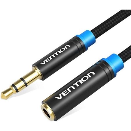 Cabo Stereo Vention VAB-B06-B050-M/ Jack 3.5 Macho - Jack 3.5 Fêmea/ 50cm/ Preto