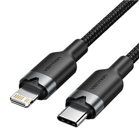 Cabo USB-C Lightning Vention LALBF/ USB-C Macho - Lightning Macho/ 27W/ 480Mbps/ 1m/ Preto