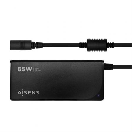 Carregador de laptop Aisens ASLC-65WAUTO-BK/ 65 W/ Automático/ 9 conectores/ Voltagem 18,5-20 V/ 1 USB QC3.0