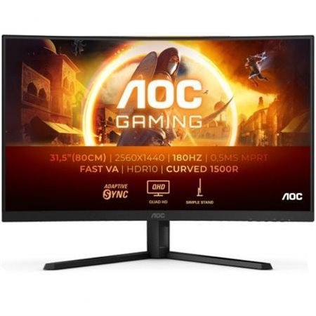 Monitor gamer curvo AOC CQ32G4VE de 31,5"/ QHD/ 0,5 ms/ 180 Hz/ VA/ Preto