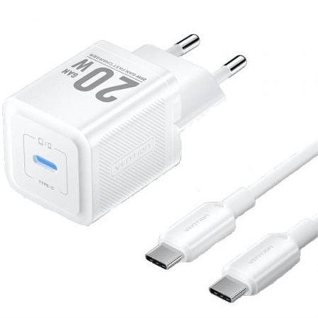 Carregador de Parede GaN Vention TZ-FEPW0-EU-01, 1xUSB Tipo-C + Cabo USB Tipo-C, 20W