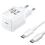 Carregador de Parede GaN Vention TZ-FEPW0-EU-01, 1xUSB Tipo-C + Cabo USB Tipo-C, 20W