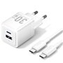 Carregador de Parede GaN Vention TZ-FEQW0-EU-01, 1xUSB Tipo-C, 1xUSB + Cabo USB Tipo-C, 30W
