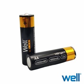 Pilha Lítio 14500 Recarregável AA 1.5V 1660mAh C/ USB-C x2