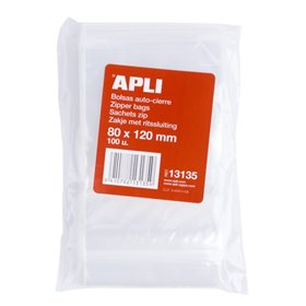 Apli Pacote de 100 Sacos Autovedantes 80 x 120 mm - Fecho Seguro - Adequado para Alimentos