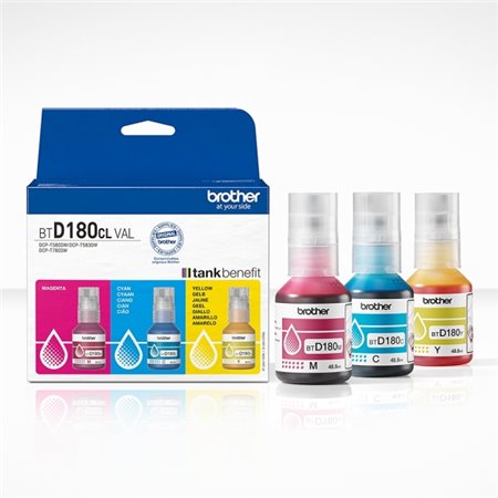 Brother BTD180CLVAL Pack de 3 Garrafas de Tinta Original Cyan, Magenta e Amarelo BTD180CLVAL