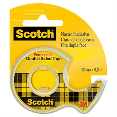 Fita adesiva dupla face Scotch em dispensador 12mm x 6,3m - Adesivo permanente - Múltiplos usos - Dispensador prático - 71001500