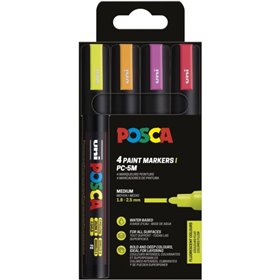 Conjunto de 4 Marcadores de Tinta Posca PC-5M - Ponta de 1,8 a 2,5 mm - Tinta à base de água - Não permanente - Resistente à luz