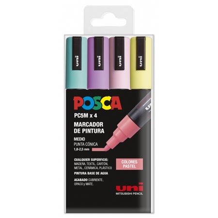 Conjunto de 4 Marcadores de Tinta Posca PC-5M - Ponta redonda de 1,8 a 2,5 mm - Tinta à base de água - Não permanente - Resisten