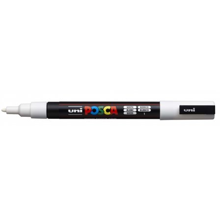 Marcador de tinta Posca PC-3M - Ponta cônica de poliéster de 0,9 a 1,3 mm - Tinta à base de água - Resistente à luz - Branco