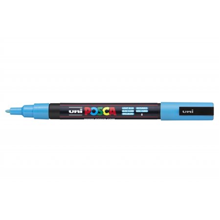 Marcador de tinta Posca PC-3M - Ponta cônica de poliéster de 0,9 a 1,3 mm - Tinta à base de água - Resistente à luz - Azul claro