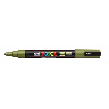 Marcador de tinta Posca PC-3M - Ponta cônica de poliéster 0,9-1,3 mm - Tinta à base de água - Resistente à luz - Cor verde cáqui