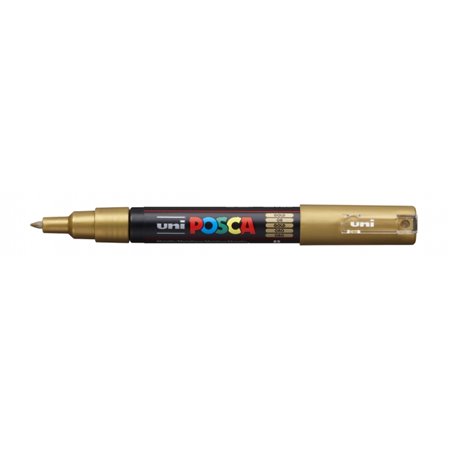 Marcador de tinta Posca PC-1M - Ponta cônica de poliéster de 0,7 mm - Tinta à base de água - Resistente à luz - Cor dourada