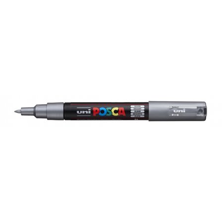 Marcador de tinta Posca PC-1M - Ponta cônica de poliéster de 0,7 mm - Tinta à base de água - Resistente à luz - Prata
