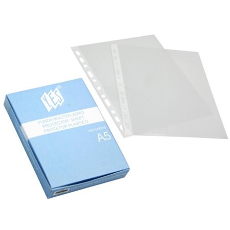 Sim, caixa com 100 unidades de capas plásticas com múltiplos furos, 0,07 mm - formato A5 - acabamento liso.