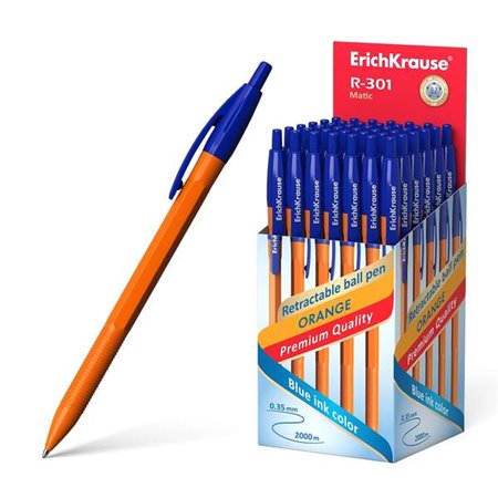 Caneta esferográfica retrátil Erichkrause R-301 Orange Matic, ponta de 0,7 mm, corpo hexagonal opaco, tinta de secagem rápida, a