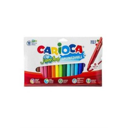 Carioca Pacote Jumbo com 18 Marcadores - Ponta de 6mm - Super Laváveis - Cores Sortidas