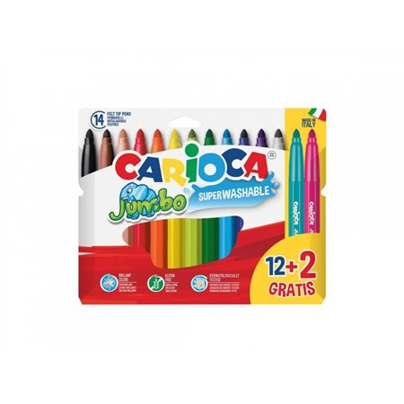 Conjunto Carioca Jumbo com 12 marcadores + 2 grátis - Ponta de 6 mm - Super laváveis - Cores sortidas