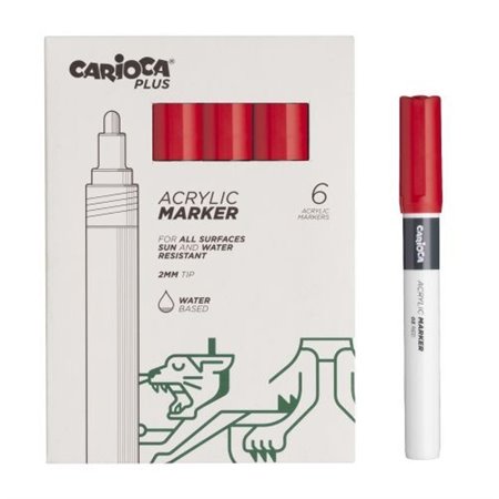 Carioca Plus - Conjunto com 6 Marcadores Acrílicos - Ponta de 2mm - Vermelho