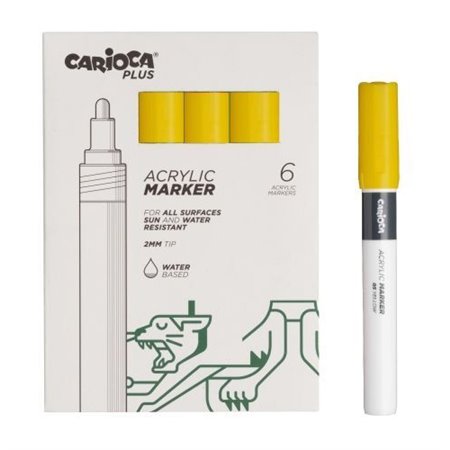 Carioca Plus - Conjunto com 6 Marcadores Acrílicos - Ponta de 2mm - Amarelo