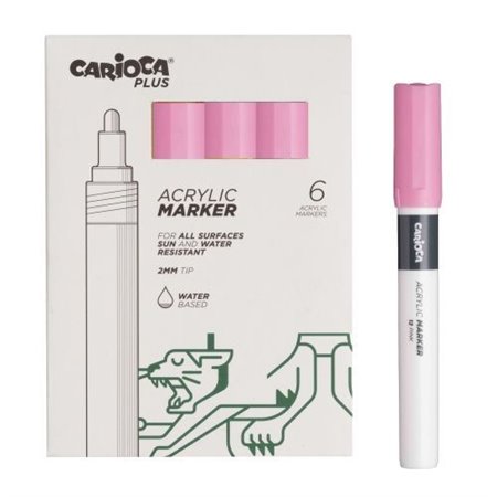 Carioca Plus - Conjunto com 6 Marcadores Acrílicos - Ponta de 2mm - Rosa
