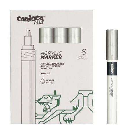 Carioca Plus - Conjunto com 6 Marcadores Acrílicos - Ponta de 2mm - Cor Prata