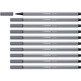 Caneta Marcadora Stabilo Pen 68 com Ponta de Fibra - Espessura da Linha de Aprox. 1mm - Tinta à Base de Água - Cinza Escuro