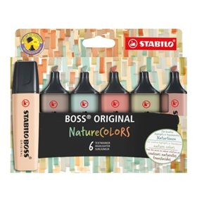 Conjunto de 6 marcadores Stabilo Boss Naturecolors - Espessura da linha entre 2 e 5 mm - Tinta à base de água - Cores: Siena, Be