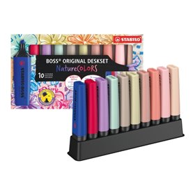 Conjunto de 10 marcadores Stabilo Boss Naturecolors com suporte de mesa - Inclui as 4 novas cores de flores silvestres - Espessu