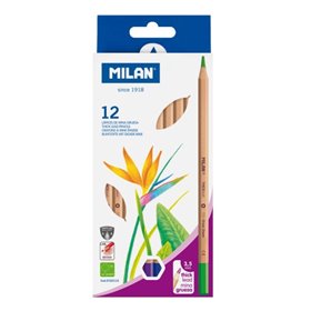 Conjunto de 12 lápis de cor hexagonais Milan - Mina grossa de 3,5 mm - Resistente à quebra - Madeira com certificação FSC - Core