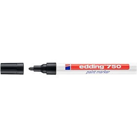 Marcador permanente Edding 750 - Ponta redonda - Espessura da linha entre 2 e 4 mm - Tinta opaca - Secagem rápida - Preto