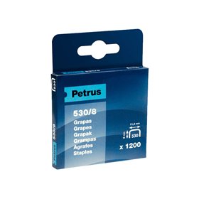 Caixa Petrus com 1200 grampos 530/8 banhados a cobre para pregador pneumático - haste de 8 mm