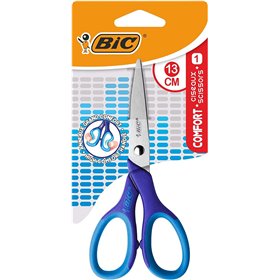 Tesoura escolar Bic Comfort em aço inoxidável, 13 cm - Cabo macio - Para destros - Cores sortidas (aleatórias)