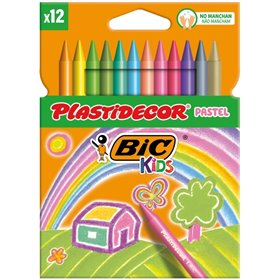 Caixa de giz de cera Bic Kids Plastidecor Pastel com 12 unidades - Extra resistente - Fácil de apontar - Não mancha - Cores past