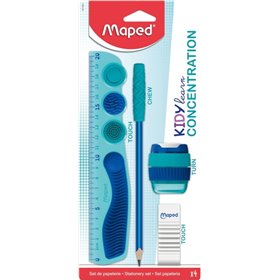 Kit de Aprendizagem Maped Kidy para Concentração com Régua de 20cm + Apontador + Borracha + Lápis - Projetado para Auxiliar na C