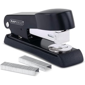 Grampeador de mesa Rapesco Minno 526 em metal - Capacidade para até 20 folhas - Grampos 22/6, 24/6 e 26/6 - Grampeamento com abe